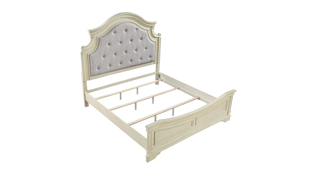English Elm Traditional King Bed With Luxurious Button-Tufted Upholstery In Antique Beige For Timeless Elegance B009S01328-GIGA
