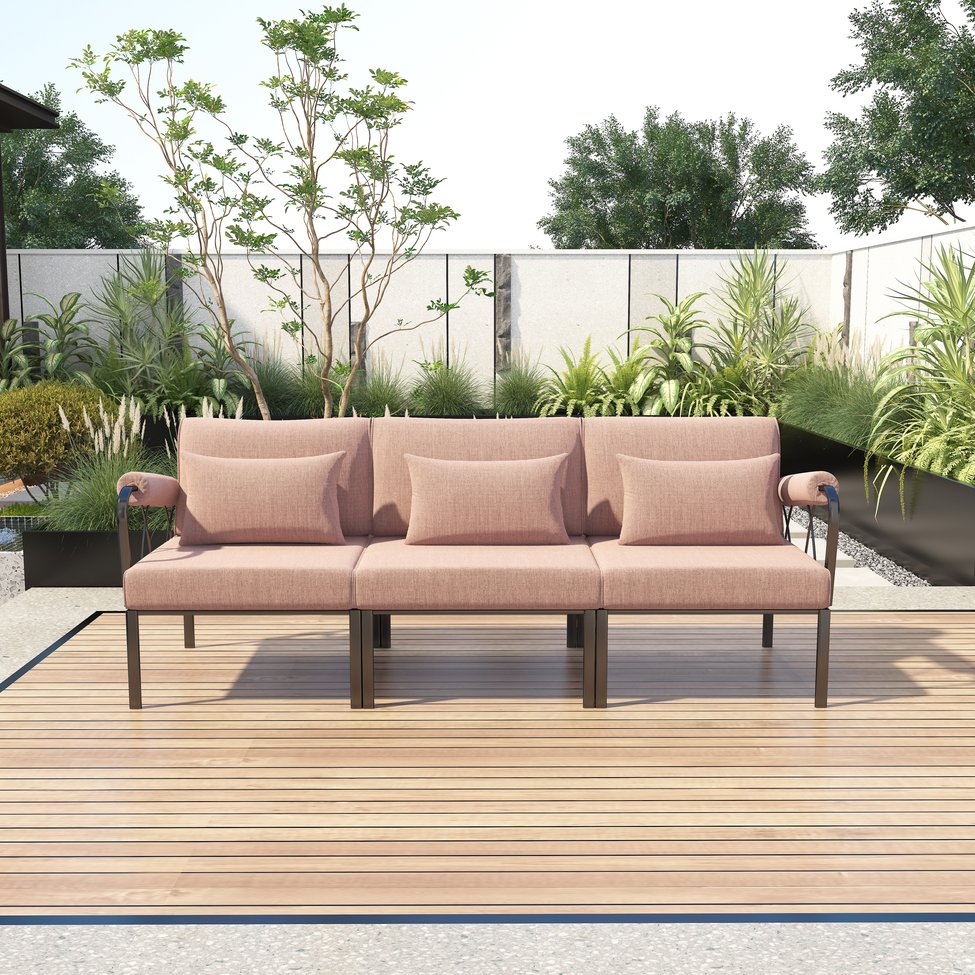English Elm Rajni Modular 3-Piece Outdoor Patio Sectional with Waterproof Upholstery, Powder-Coated Metal Frame Pink 31.5 L x 29.53 W x 15.35 H B2726S00412