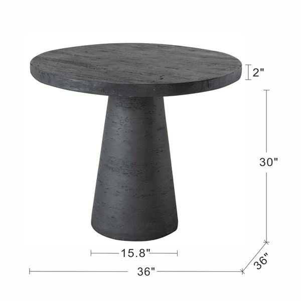 English Elm 36x36x30" Round Pedestal Dining Table Matte Magnesium Build Seats Four Compact Spaces Black W2078S00004