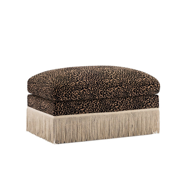 English Elm Ottoman Leopard Print Chenille Modular Sectional Sofa Tassel Trim Living Room Seating Black Brown W5656P454397