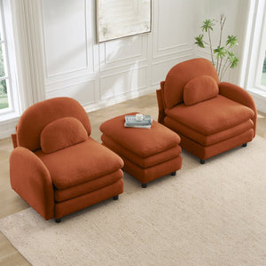 English Elm Teddy Fleece Modular Loveseat with Ottoman Curved Sculptural Sofa for Living Room Orange W5656S00093