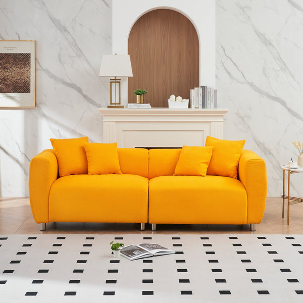 English Elm 89 Inch Sofa - Cozy 3-Seater Teddy Velvet Couch With Metal Legs & 4 Washable Pillows For Living Spaces W1658S00151