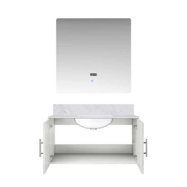 English Elm Glossy White Bath Vanity Set - 36" Carrara Marble Top & 36" Led Mirror For Modern Bathrooms B2731S00761