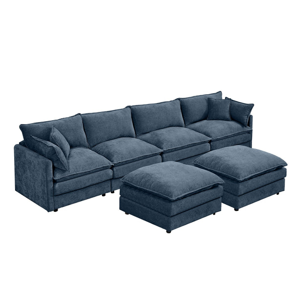 English Elm Modular U-Shaped Sectional Sofa Set, 130.7" Cozy Chenille Couch With Movable Ottomans, Diy Design W1359S00038