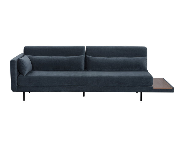 Sunpan Kalani Sofa - Modern Streamlined Design with Comfort Bolsters and Stylish Pine Wood Shelf Accent Danny Dusty Blue