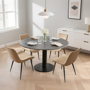 English Elm Khaki Pu Leather Armless Dining Chairs Set Of 4 With Metal Legs – Modern Wave Pattern & Comfort T3967P383850