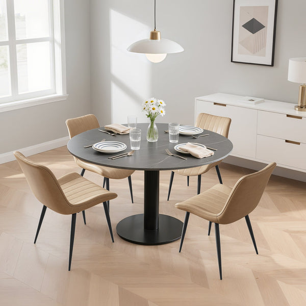 English Elm Khaki Pu Leather Armless Dining Chairs Set Of 4 With Metal Legs – Modern Wave Pattern & Comfort T3967P383850