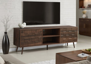 English Elm Tv Stand 72 Inch Mid-Century Console with Ample Storage, Solid Wood Legs, Cable Management, Stylish Finish Walnut 75 L x 19 W x 5 H B2710P287030