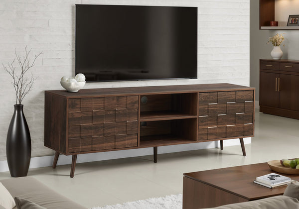 English Elm Tv Stand 72 Inch Mid-Century Console with Ample Storage, Solid Wood Legs, Cable Management, Stylish Finish Walnut 75 L x 19 W x 5 H B2710P287030