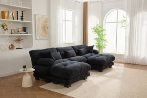 English Elm United We Win U-Shaped Modular Cloud Couch With 2 Ottomans & Bolster Pillows For Ultimate Comfort W1568S00196-GIGA