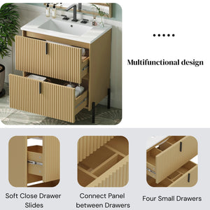 English Elm Christopher Knight Home® - 30" Bathroom Vanity With Elegant Ceramic Sink, Soft-Close Drawers & Fluted Design For Modern Spaces N817P288931N