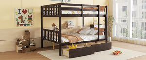 English Elm Full Full Over Full Rubber Wood Bunk Bed With 2 Storage Drawers, Convertible Into 2 Separate Beds, Espresso W504S00196