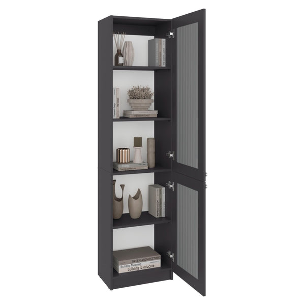 English Elm Butte Tall Two-tone Oak Bookcase with Concealed Doors and Open Shelves for Home Office B097P480472