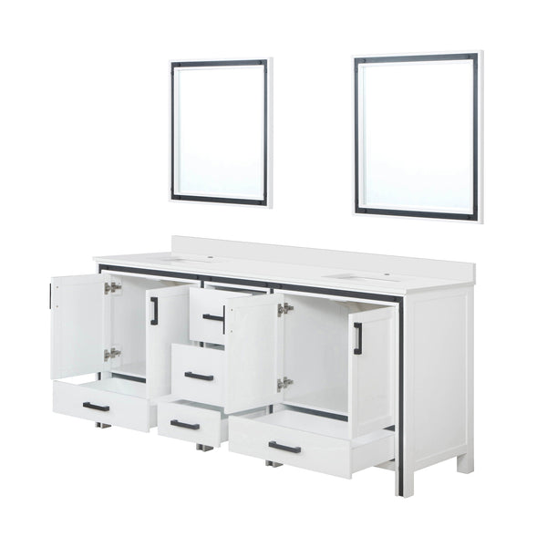 English Elm White Double Bath Vanity 80" W x 22" D with White Quartz Top, Soft-Close Drawers, 30" Mirrors, Ample Storage B2731S00916