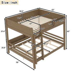 English Elm Queen Over Bunk Bed Pine Frame with Built in Shelving Detachable Vintage Style Brown W5316S00015