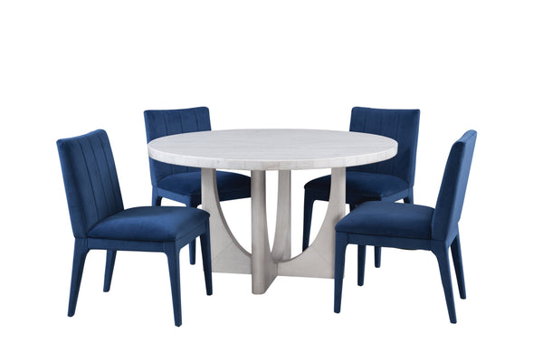 Basset Mirror Gavin Dining Table - Elegant 54" Round Marble Top With Driftwood Base, Modern Contemporary Design White Wood,Marble 1250-dr-700