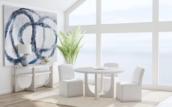 Basset Mirror Gavin Dining Table - Elegant 54" Round Marble Top With Driftwood Base, Modern Contemporary Design White Wood,Marble 1250-dr-700