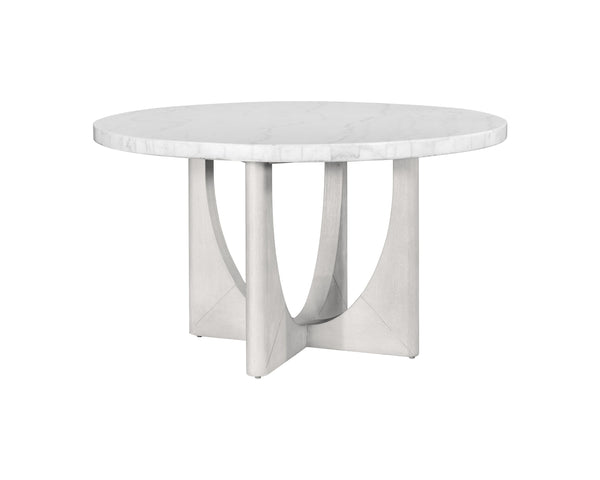 Basset Mirror Gavin Dining Table - Elegant 54" Round Marble Top With Driftwood Base, Modern Contemporary Design White Wood,Marble 1250-dr-700