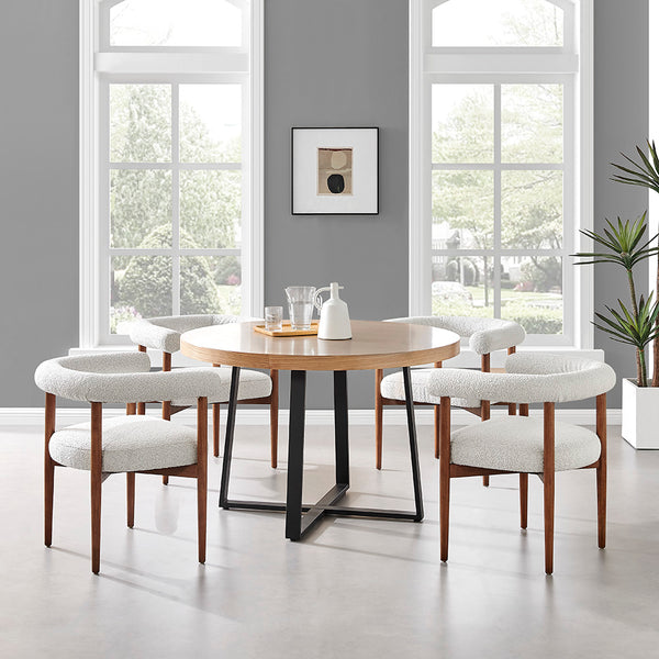 New Pacific Direct Keanu Stylish Boucle Dining Side Chair With Solid Rubber Wood Legs For A Modern Mid-century Look Boucle Beige 100% Polyester 1250038-563n-npd