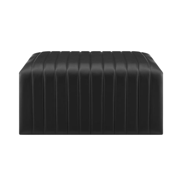 New Pacific Direct Atkinson Stylish Horseshoe-shaped Faux Leather Coffee Table With Tufting - Modern Living Room Accent Black  1250064-bck-npd