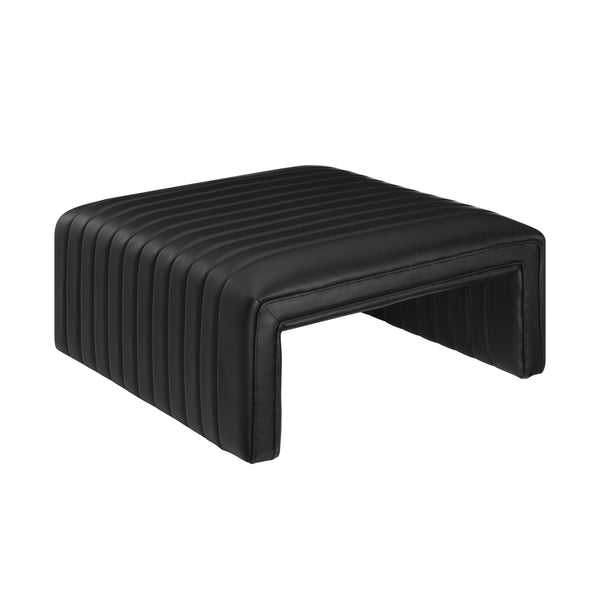 New Pacific Direct Atkinson Stylish Horseshoe-shaped Faux Leather Coffee Table With Tufting - Modern Living Room Accent Black  1250064-bck-npd