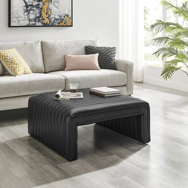 New Pacific Direct Atkinson Stylish Horseshoe-shaped Faux Leather Coffee Table With Tufting - Modern Living Room Accent Black  1250064-bck-npd