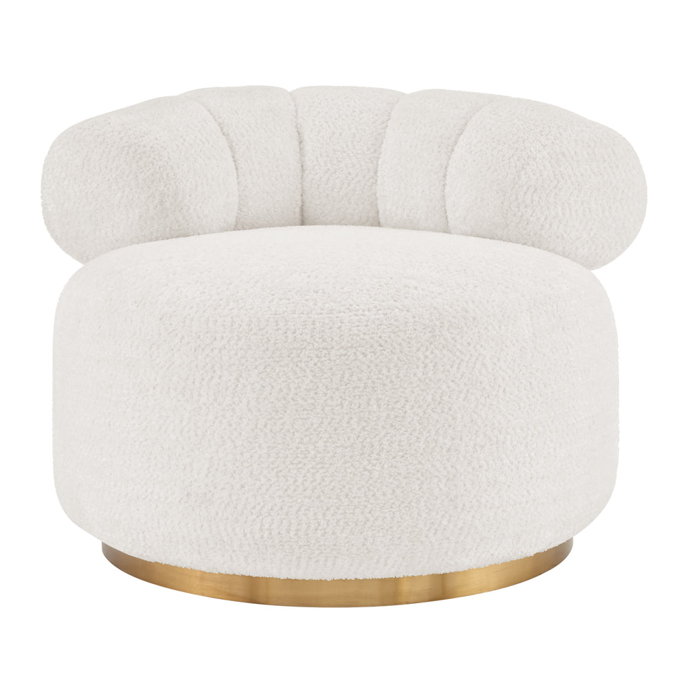 Marcy Faux Shearling w/ Gold Base Swivel Accent Chair Belmont Ivory, Beige 1250067-644 New Pacific Direct