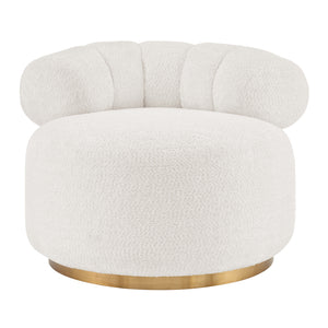Marcy Faux Shearling w/ Gold Base Swivel Accent Chair Belmont Ivory, Beige 1250067-644 New Pacific Direct