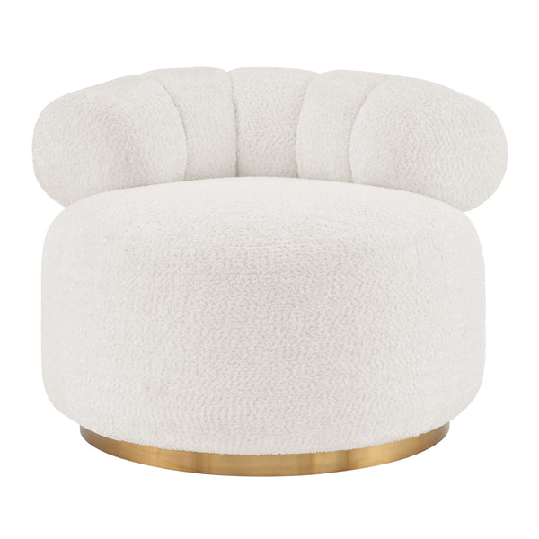 Marcy Faux Shearling w/ Gold Base Swivel Accent Chair Belmont Ivory, Beige 1250067-644 New Pacific Direct