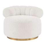 Marcy Faux Shearling w/ Gold Base Swivel Accent Chair Belmont Ivory, Beige 1250067-644 New Pacific Direct