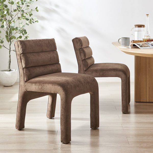 New Pacific Direct Josie Luxe Velvet Dining Side Chair Set - Stylish Vertical Channel Backrest & Plush Comfort Dainty Dark Brown 100% Polyester 1250078-617-npd