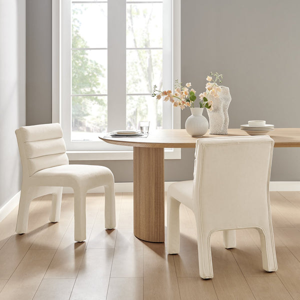 New Pacific Direct Josie Luxe Velvet Dining Side Chair Set - Stylish Vertical Channel Backrest & Plush Comfort Dainty Cream 100% Polyester 1250078-623-npd