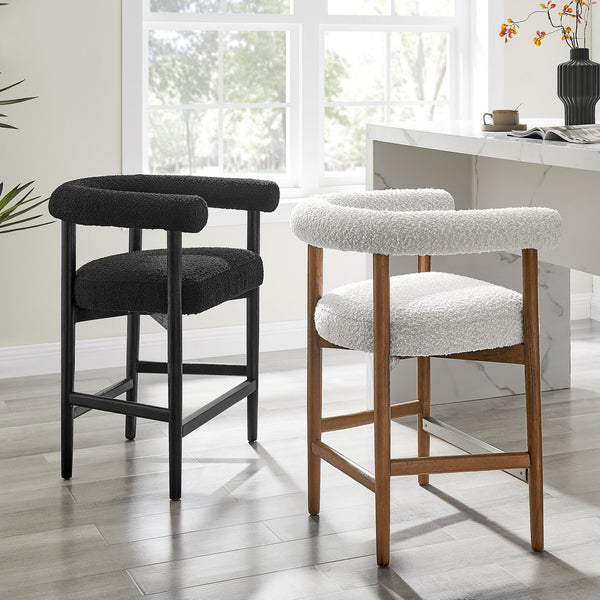 New Pacific Direct Keanu Counter Stool – Chic Boucle Design With Black Legs, Mid-century Modern Style For Your Home Stanton Beige 100% Polyester 1250079-721-npd