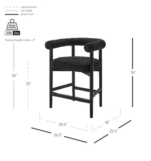 New Pacific Direct Keanu Counter Stool – Chic Boucle Design With Black Legs, Mid-century Modern Style For Your Home Stanton Black 100% Polyester 1250079-722-npd