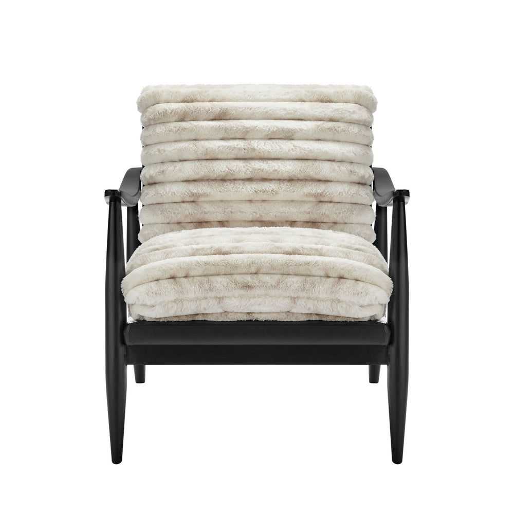 New Pacific Direct Edmond Mid-century Faux Fur & Leather Accent Arm Chair - Chic Comfort For Stylish Living Rooms Chrestville Sand,Black 100% Polyester 1250082-717-npd