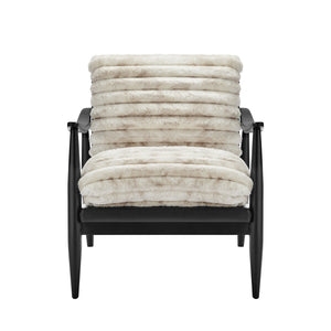 New Pacific Direct Edmond Mid-century Faux Fur & Leather Accent Arm Chair - Chic Comfort For Stylish Living Rooms Chrestville Sand,Black 100% Polyester 1250082-717-npd