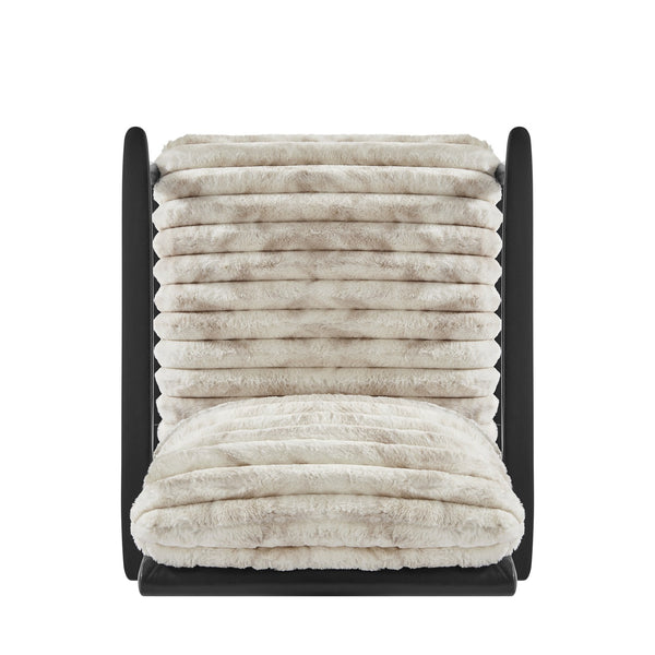 New Pacific Direct Edmond Mid-century Faux Fur & Leather Accent Arm Chair - Chic Comfort For Stylish Living Rooms Chrestville Sand,Black 100% Polyester 1250082-717-npd