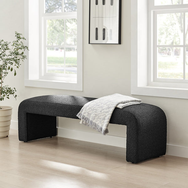 New Pacific Direct Vioreen Stylish Boucle Bench - 63" Wide, Fully Padded, Trendy Design For Bedrooms & Entryways Stanton Black 100% Polyester 1250083-722-npd