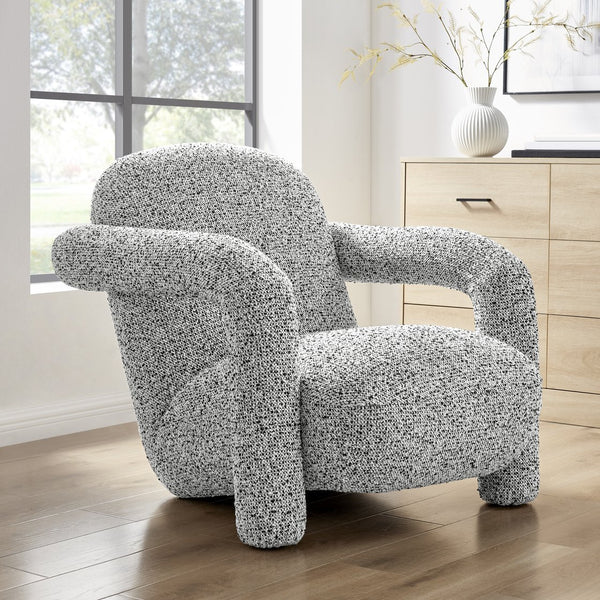 New Pacific Direct Maverick Modern Boucle Accent Arm Chair – Cozy White Seating With Unique Tubular Frame Design Speckled White 100% Polyester 1250088-732-npd