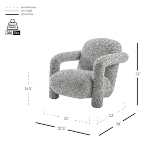 New Pacific Direct Maverick Modern Boucle Accent Arm Chair – Cozy White Seating With Unique Tubular Frame Design Speckled White 100% Polyester 1250088-732-npd