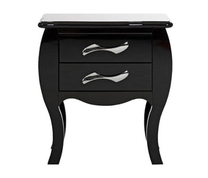 Monte Carlo Black Nightstand – Elegant Two-Drawer Design with Curvy Stainless Steel Pulls & Chic Finish