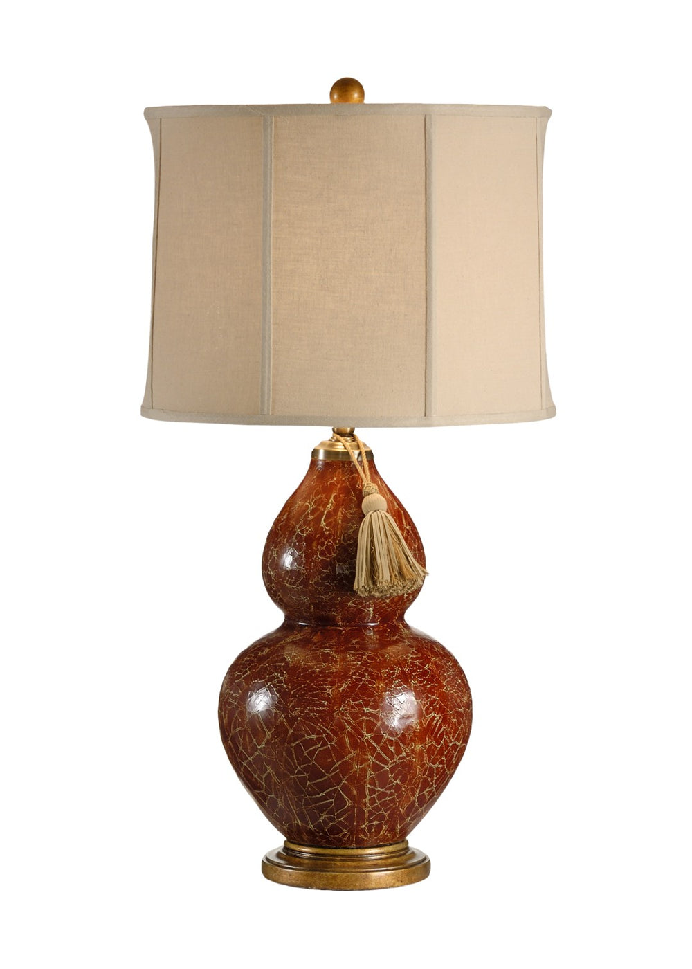 Wildwood Red Gourd Lamp—Handcrafted 32" Earthenware Table Lamp With Crackle Red Glaze, Antique Gold Accents, Ambient Lighting Decor 12504