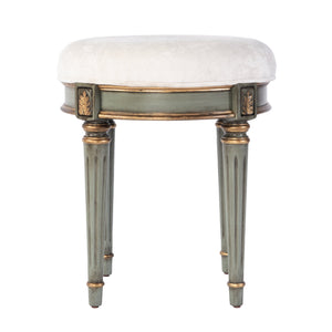Butler Specialty Company Elegant Round Upholstered Vanity Stool With Handcrafted Hardwood Legs Green Rubberwood,Cherry Veneer,Urethane Foam,Cotton Fabric 1250482-butler