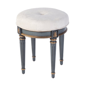 Butler Specialty Company Elegant Round Upholstered Vanity Stool With Handcrafted Hardwood Legs Blue Rubberwood,Cherry Veneer,Urethane Foam,Cotton Fabric 1250483-butler