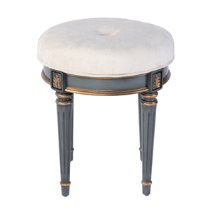 Butler Specialty Company Elegant Round Upholstered Vanity Stool With Handcrafted Hardwood Legs Blue Rubberwood,Cherry Veneer,Urethane Foam,Cotton Fabric 1250483-butler
