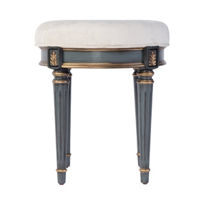 Butler Specialty Company Elegant Round Upholstered Vanity Stool With Handcrafted Hardwood Legs Blue Rubberwood,Cherry Veneer,Urethane Foam,Cotton Fabric 1250483-butler