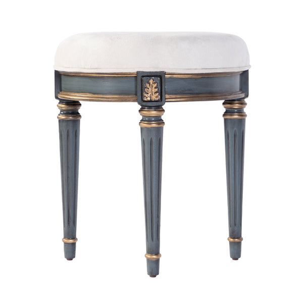 Butler Specialty Company Elegant Round Upholstered Vanity Stool With Handcrafted Hardwood Legs Blue Rubberwood,Cherry Veneer,Urethane Foam,Cotton Fabric 1250483-butler