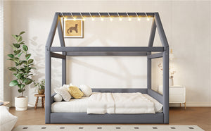 English Elm Full Size Upholstered House Daybed With Led Light Strips, Cozy Grey Corduroy For Stylish Spaces N7500001335E