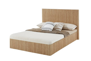 English Elm Queen Hydraulic Lift Storage Bed Oak Finish Curved Headboard Modern Farmhouse Frame W1820S00059
