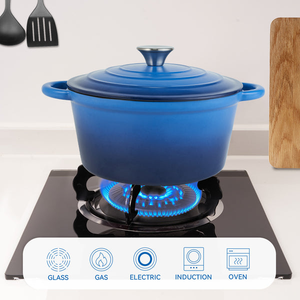 English Elm 4.5 Quart Dutch Oven Pot with Lid, Enameled Cast Iron, Nonstick Ceramic Surface for Even Cooking and Moisture-Retaining Baking up to 500°F Blue T3950P396341